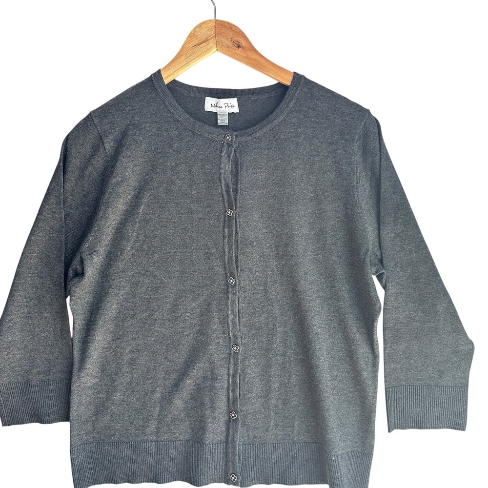 Melissa Paige Cardigan Sweater Heather Gray Knit Classic Office XLP Layering